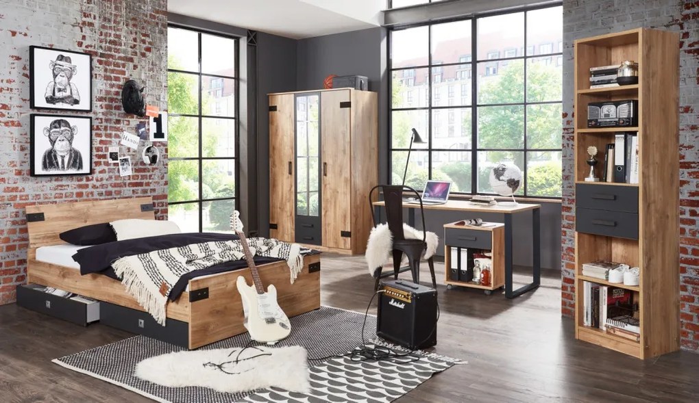 Vysoký regál so zásuvkami Liverpool, dub