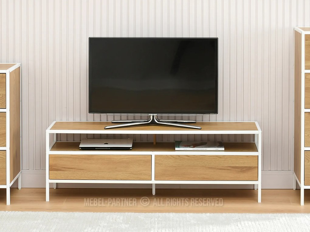 TV stolík/skrinka Soren Rtv (dub + biela). Akcia -19%. Vlastná spoľahlivá doprava až k Vám domov. 1111728