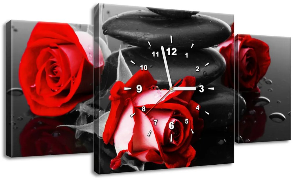 Gario Obraz s hodinami Roses and spa - 3 dielny Rozmery: 90 x 30 cm