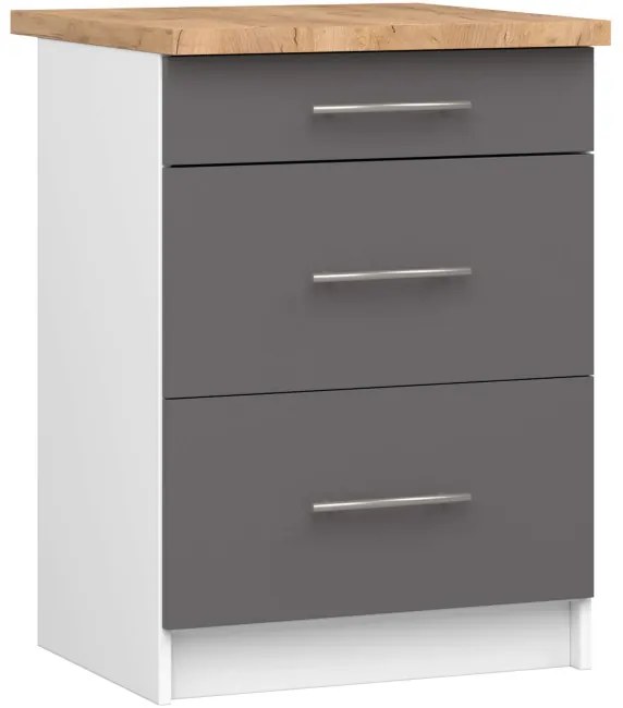 Spodná kuchynská skrinka s doskou OLIWIA S60 3SZ biela / grafitová / sivá