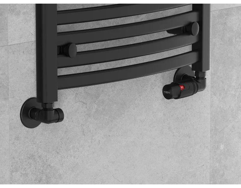 Mexen G00, axiálny ventil G1/2" s okrúhlymi krytkami a termostatickou hlavicou M30x1,5 mm, čierna matná, W903-900-904-70