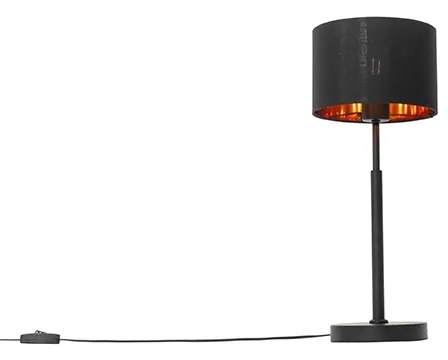 Moderná stolná lampa s textilným tienidlom čierna so zlatom - VT 1