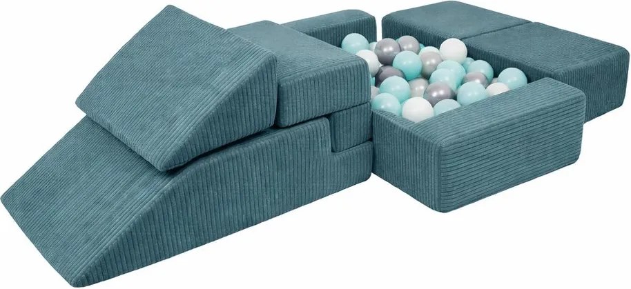 Tyrkysovomodré menčestrové penové ihrisko 100x35x40 cm Montessori – Meowbaby