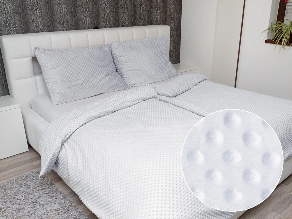 Biante Hrejivé posteľné obliečky Minky 3D bodky MKP-025 Svetlo sivé Jednolôžko 140x200 a 70x90 cm