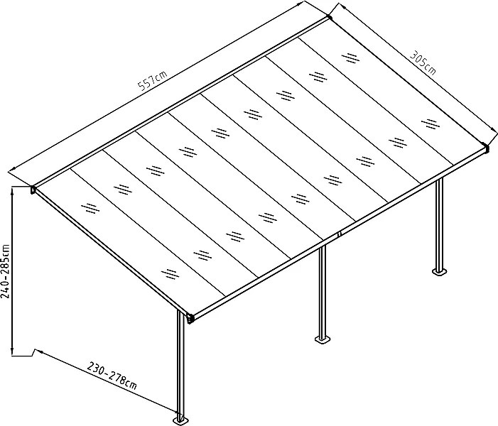 Pergola 557 x 305 cm (čierna + šedý polykarbonát)