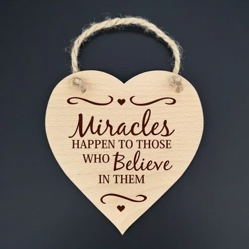 AMADEA Drevené srdce s textom Miracles happen to those.., masívne drevo, 16x15 cm