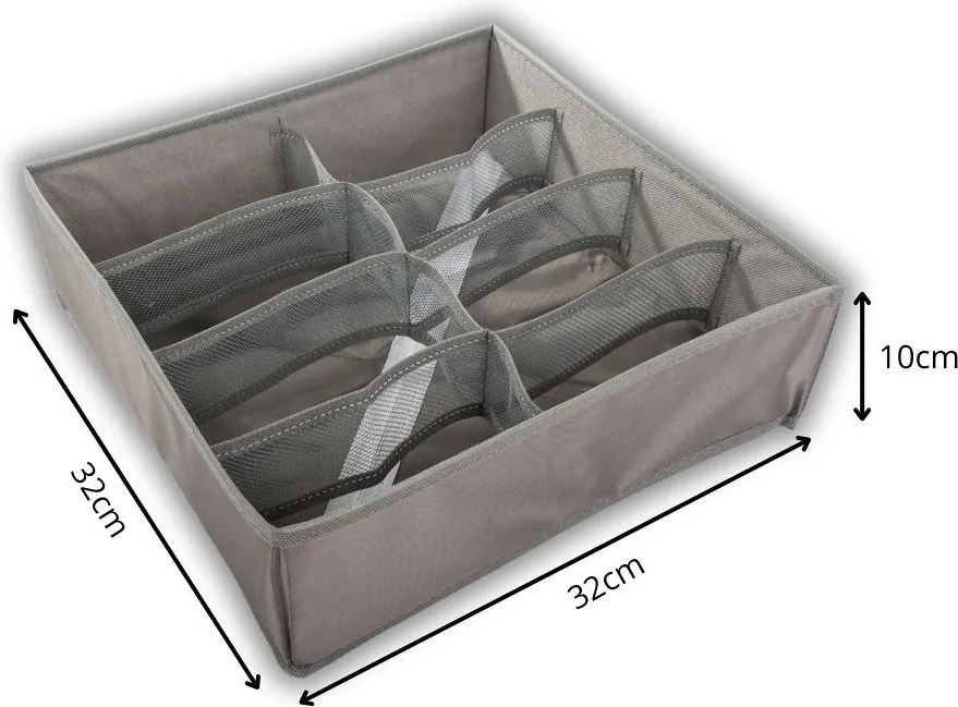 VERK GROUP Organizér na oblečenie a spodnú bielizeň, 8 priehradiek, sivý, 32 x 32 x 10 cm