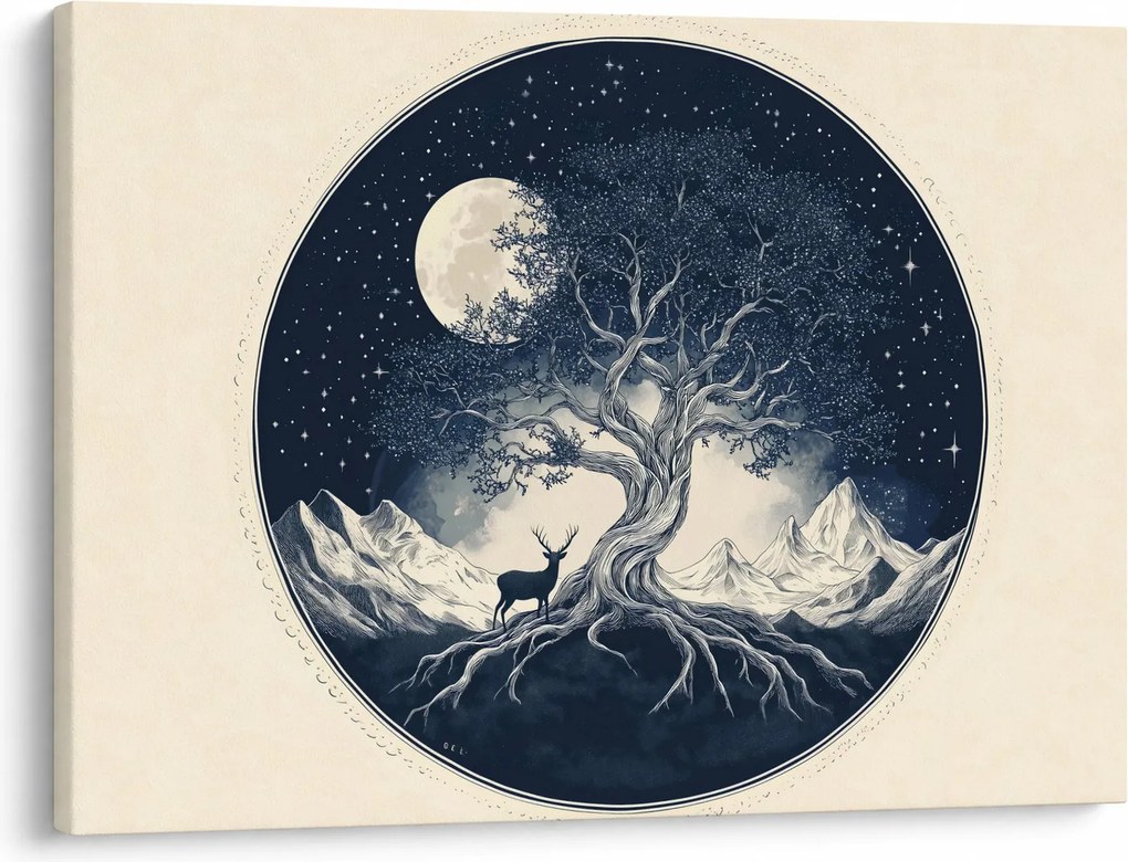 Obraz – Magický strom s jeleňom I. (70x50 cm)