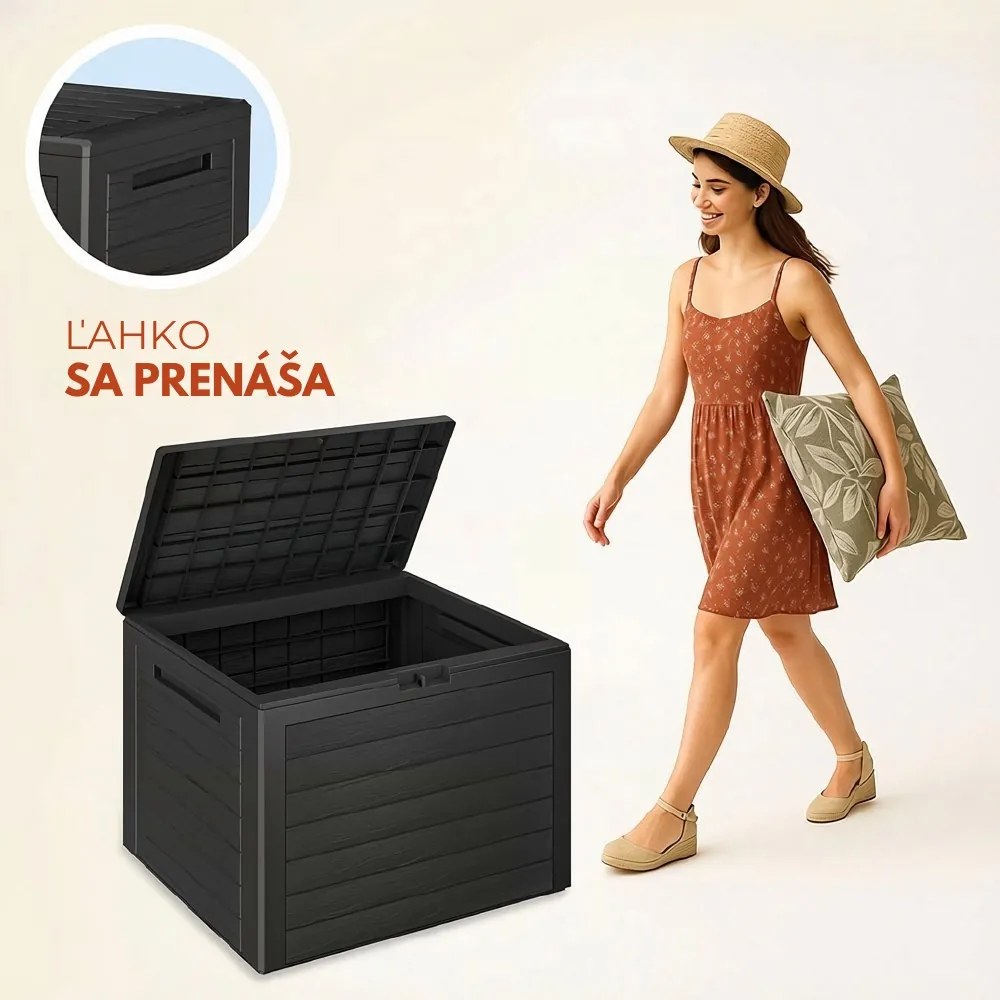 Úložný box WOODEBOX - 190L, 78x44x55cm, antracitová Prosperplast