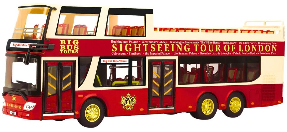 LEAN TOYS Dvojposchodový turistický autobus 1:42, kovový – červená