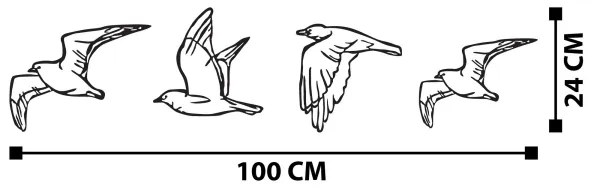 SADA 4x Nástenná dekorácia vtáci kov