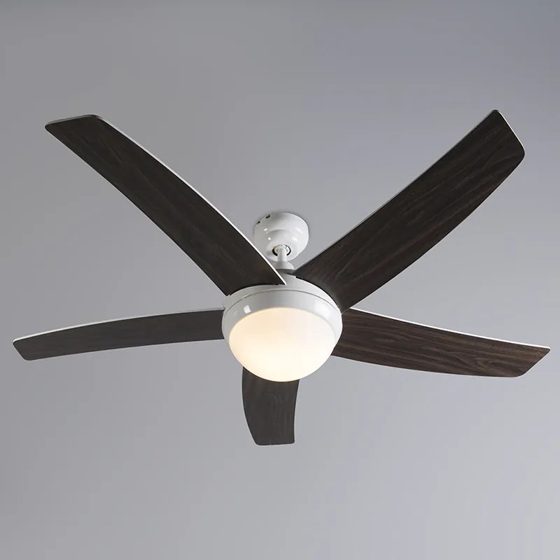 Stropný ventilátor biely s drevenou potlačou 132 cm s diaľkovým ovládaním - Cool