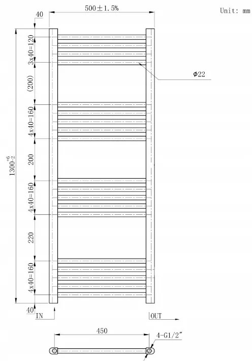 Gamma Erga Basic, vykurovacie teleso 1300x500 mm, 514 W, čierna, ERG-LAV-BASIC-13050-BK