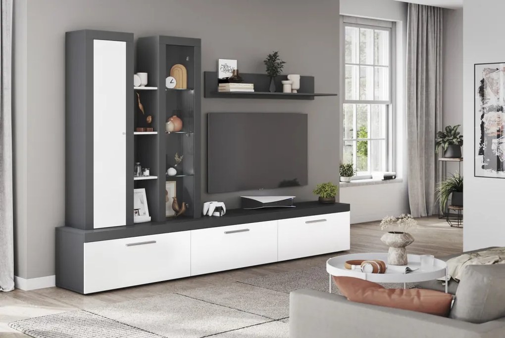 Obývacia stena Orion, antracit/biela