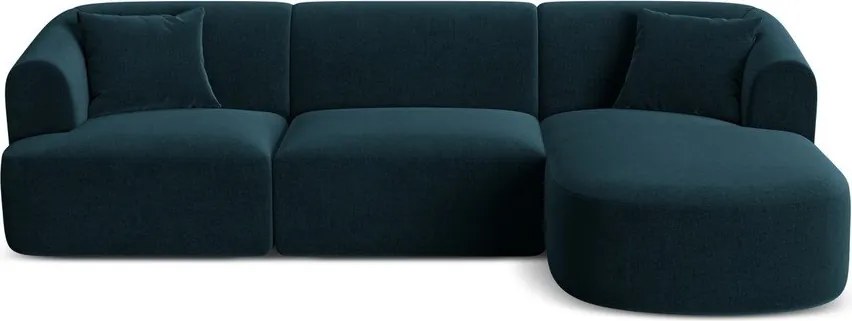 Zamatová rohová pohovka v petrolejovej farbe (pravý roh/s leňoškou) Campi – Cosmopolitan Design