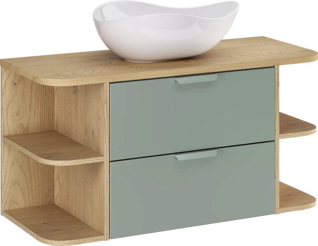 Comad Kúpeľňová skrinka s doskovými umývadlami set Aster Green 100 biela/dub cremona