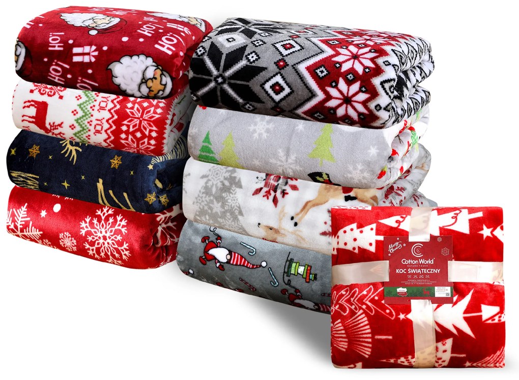 Červená vianočná mikroplyšová baránková deka SNOWFALL Rozmer: 200 x 220 cm