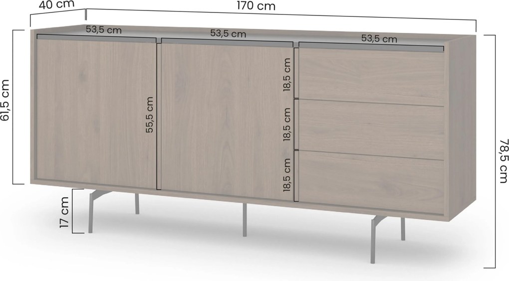 Elegantná komoda Zenar 170 cm so zásuvkami - orech / čierna