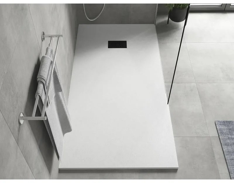 Mexen Hugo, obdĺžniková sprchová vanička SMC 180 x 80 cm, biela, čierna krytka, 42108018-B