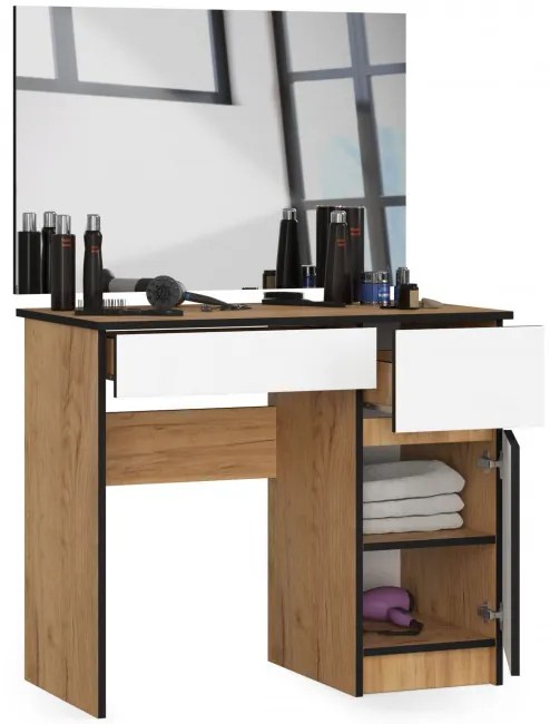 Toaletný stolík so zrkadlom CLP P-2/SL 900x600 pravý, dub craft / biely