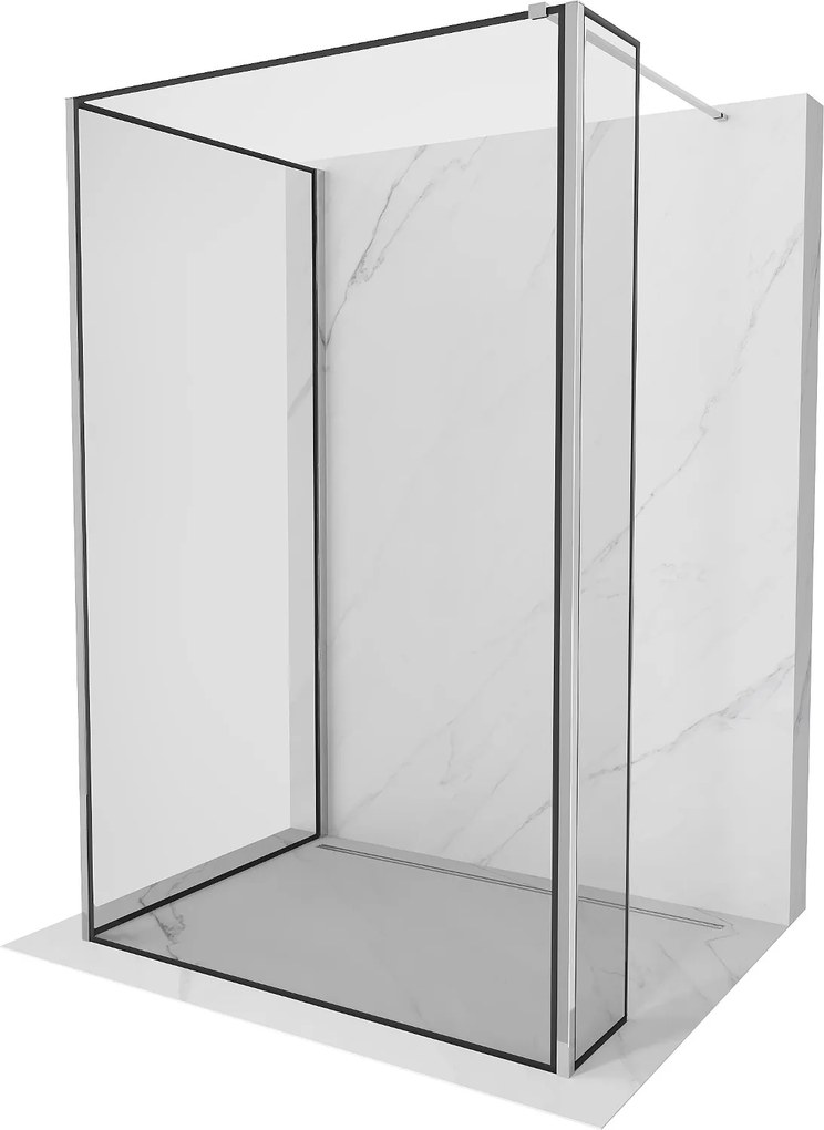 Mexen Kioto, 3-stenová sprchová zástena Walk-In 120 x 70 x 30 cm, 8mm číre sklo čierny vzor, chrómový profil, 800-120-070-221-01-70-030