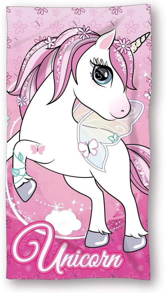 Dětská bavlněná osuška ROBIN Jednorožec 70x140 cm růžová