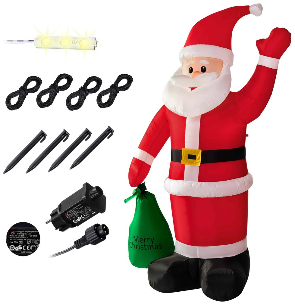 Nafukovací Dedo Mráz osvetlený, 180 cm, červená Monzana