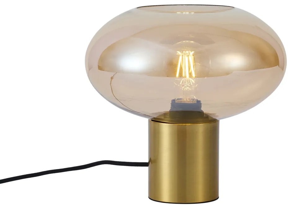 Dizajnová stolná lampa mosadzná s jantárovým sklom - Umbrella
