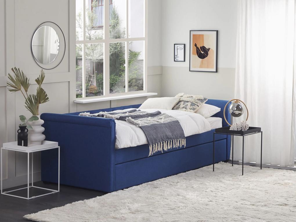 Rozkladacia čalúnená posteľ 80 x 200 cm modrá LIBOURNE Beliani