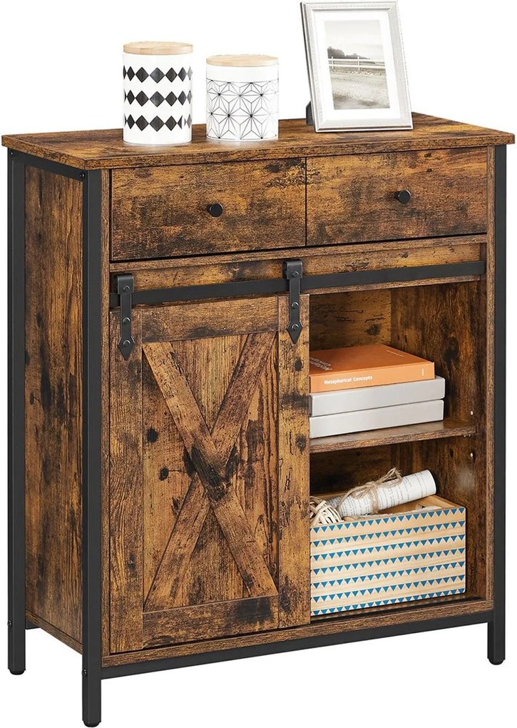 Príborník so zásuvkami a posuvnými dverami, rustikálny hnedý