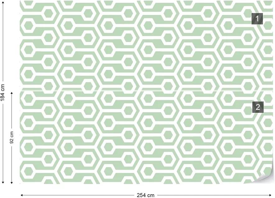 Fototapeta GLIX - Green Geometric Retro Pattern + lepidlo ZADARMO Vliesová tapeta  - 254x184 cm