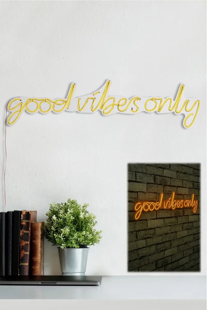 Nástenná neónová dekorácia Good Vibes Only žltá