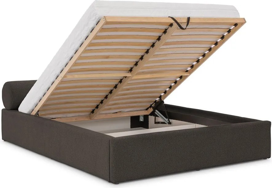 Tmavosivá čalúnená dvojlôžková posteľ s úložným priestorom s roštom 160x200 cm Cille – Ropez