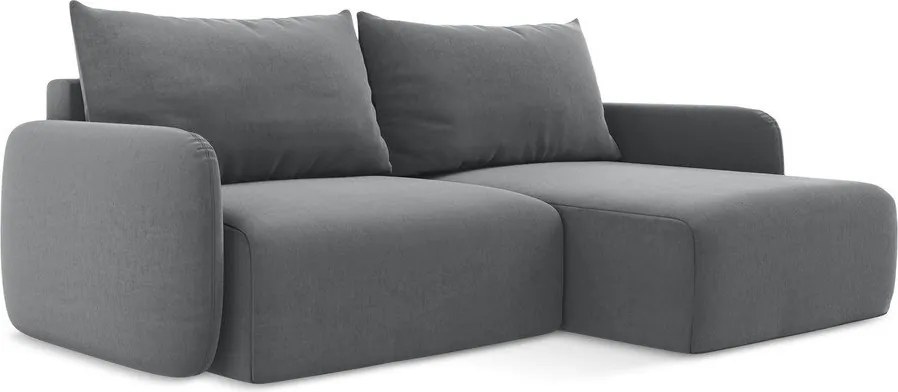 Sivá zamatová rozkladacia/s úložným priestorom rohová pohovka (pravý roh/s leňoškou) Kalena – Makamii