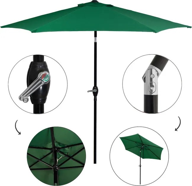 SPRINGOS Záhradný naklápací slnečník s kľukou 260 cm – tmavozelený GU0033