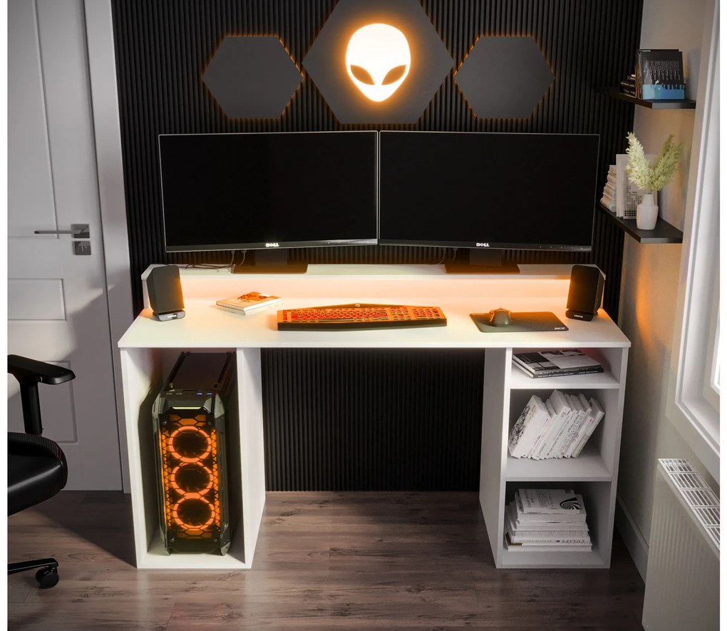Herný PC stolík Garrick 1 (biely) (s LED RGB osvetlením). Akcia -20%. Vlastná spoľahlivá doprava až k Vám domov. 1064133