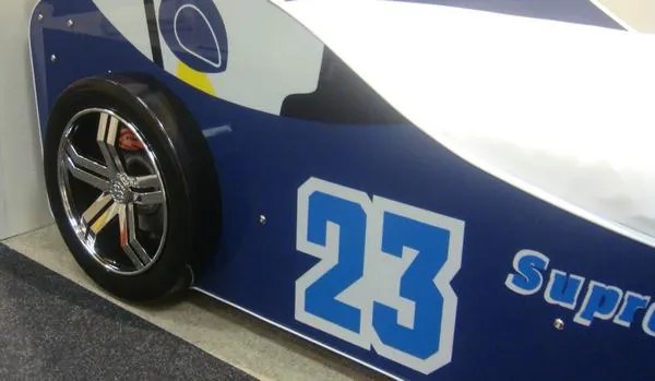 Detská pretekárska posteľ Energy 90x200 cm, modré auto s osvetlením