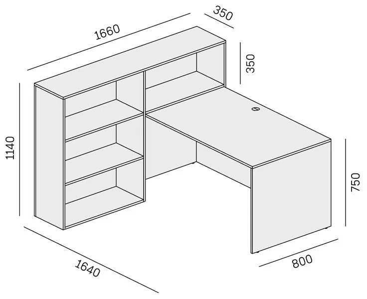 Kancelárska zostava single SEGMENT, 3 police, ľavá, dub prírodná/biela