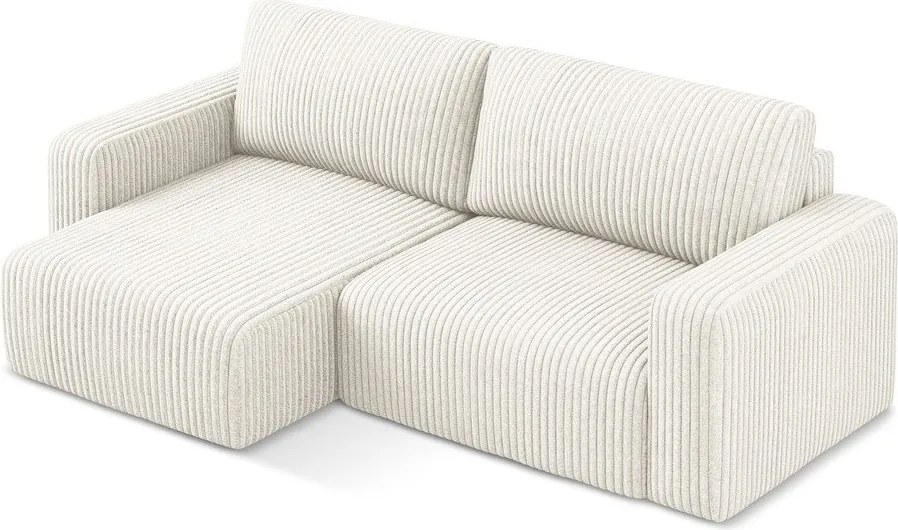 Krémovobiela menčestrová rozkladacia/s úložným priestorom rohová pohovka (ľavý roh/s leňoškou) Kona – Makamii