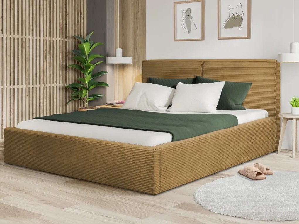 Posteľ Inez 180x200 cm, topazovo žltá štruktúrovaná látka