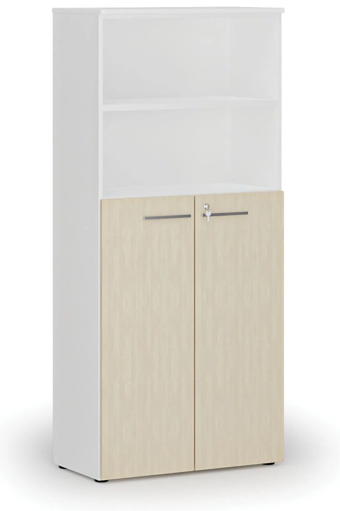 Kombinovaná kancelárska skriňa PRIMO WHITE, dvere na 3 poschodia, 800 x 420 x 1781 mm, biela/breza