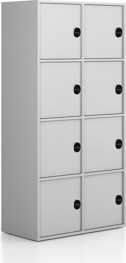 Kancelárska skriňa FRAME, 8x dvere, 872 x 450 x 1735 mm, RFID zámok, sivá