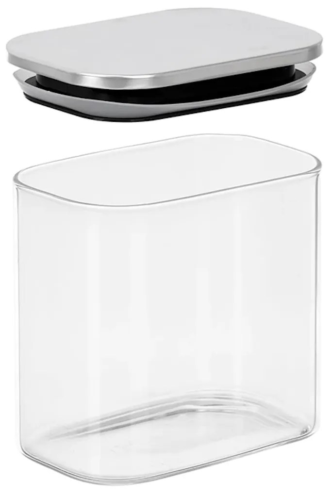 Arte Regal Sklenená obdĺžniková dóza s nerezovým vekom, 0,8l NEREZ VIVO