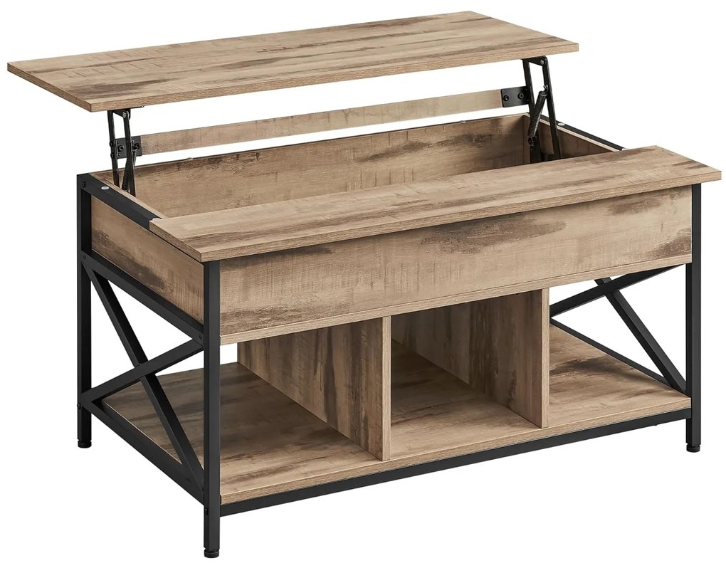 Výškovo nastaviteľný konferenčný stolík LUBOR, 60x100x(48-62)cm, camel hnedá/čierna Vasagle