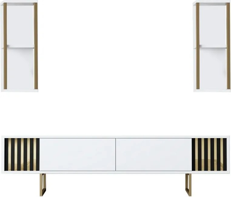 TV stolík s policami Biela a zlatá línia