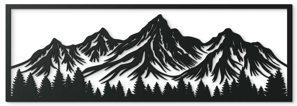 drevko Široký obraz Hory za lesom Rozmer obrazu: 22 x 65 cm, Farba dekorácie: Čierna