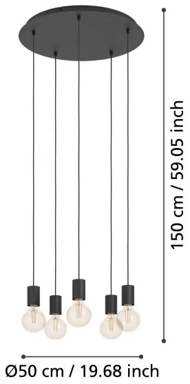 Eglo 390267 - Luster na lanku HUEBRO 5xE27/40W/230V čierna