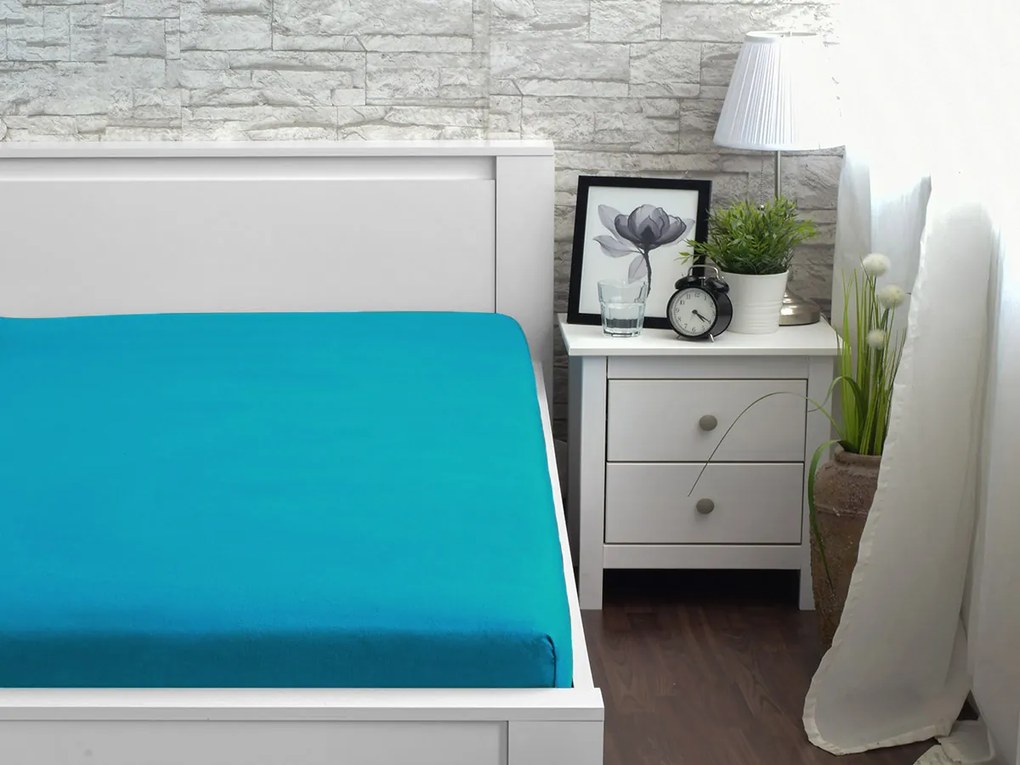 XPOSE® Detská jersey plachta Exclusive - tyrkysová 70x140 cm