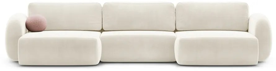 Krémovobiela zamatová rozkladacia/s úložným priestorom rohová pohovka (do tvaru "U") Tonale – Cosmopolitan Design