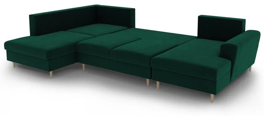 Zelená zamatová rozkladacia/s úložným priestorom rohová pohovka (ľavý roh/do "U") Kyoto – Cosmopolitan Design